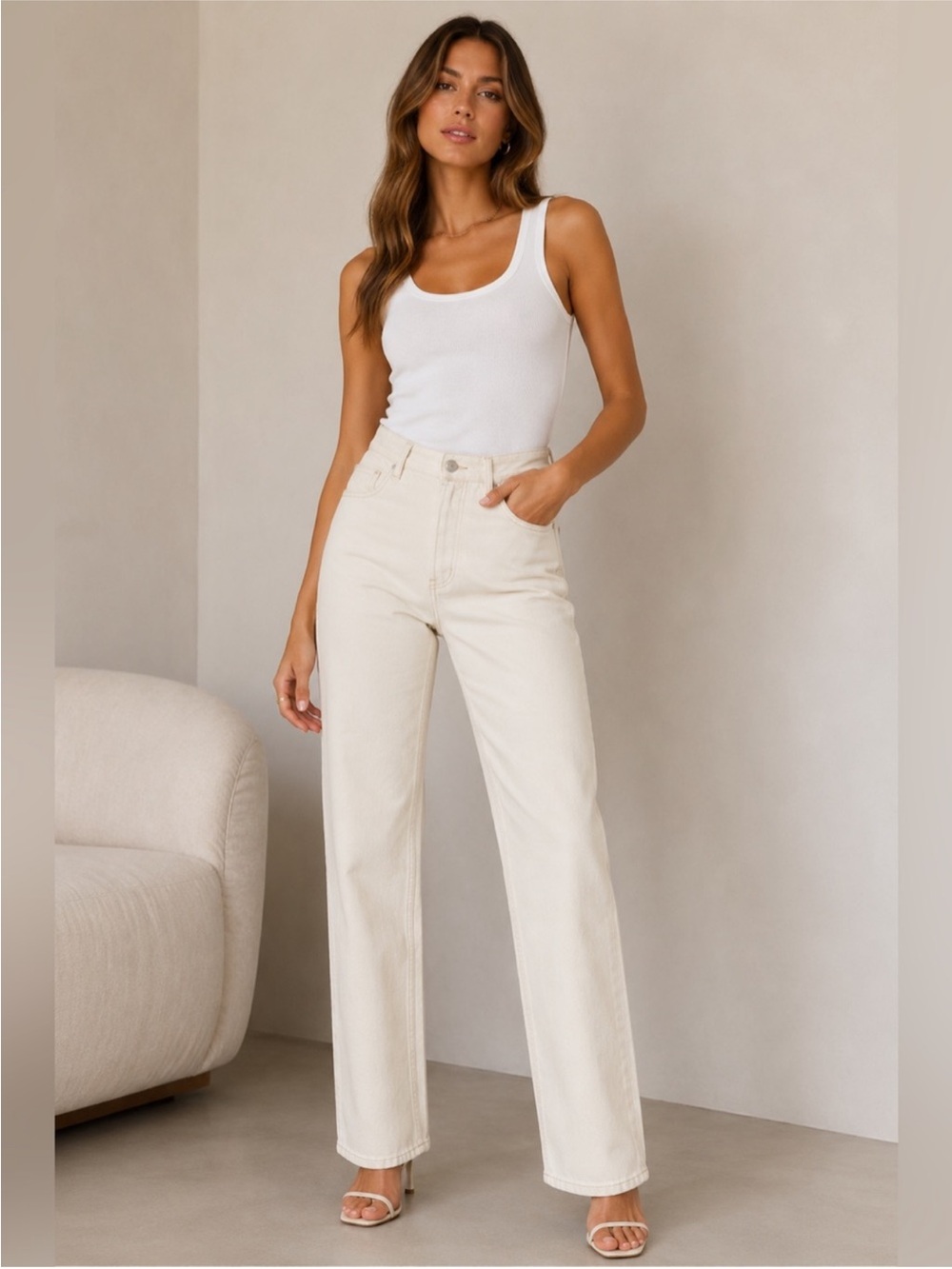 Reformation Jeans Straight Leg Jeans in Cream